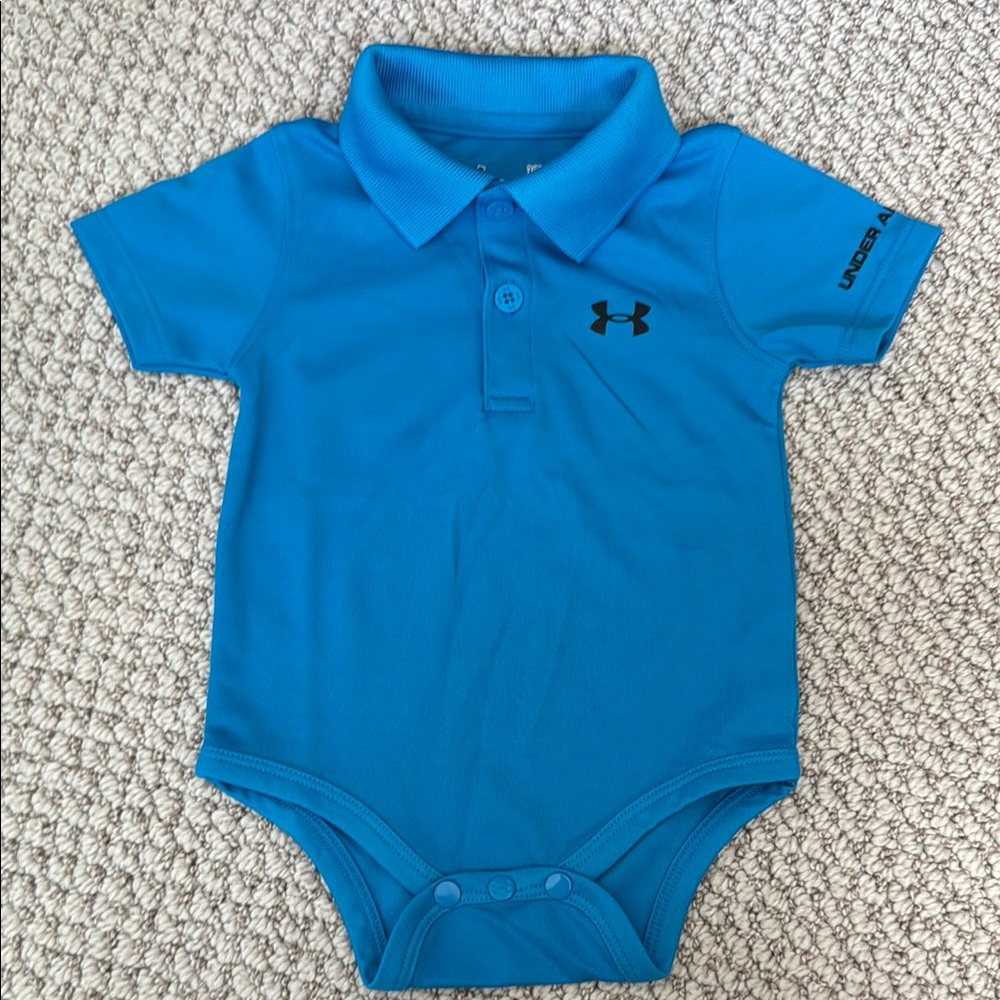 LIKE NEW Under Armour Ocean Blue Polo Onesie (Size 3-6 months)